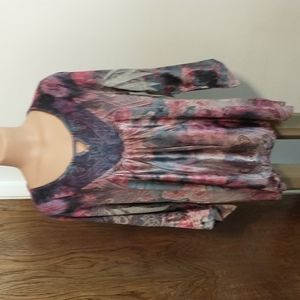 One World 1x 14/16 Velvet Multicolor Tunic Top w Sharkbite Hem, High, Low, NWT